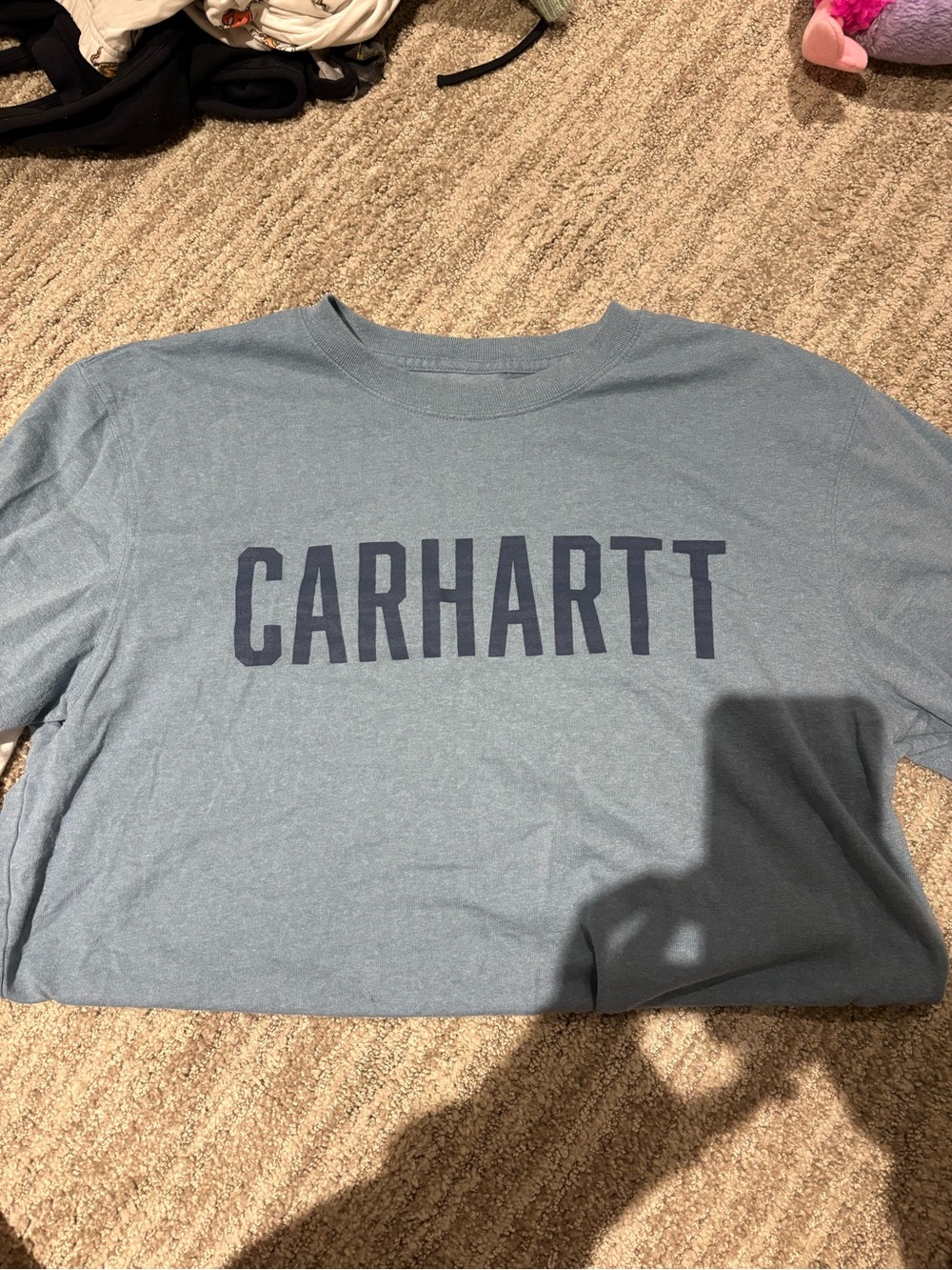 Carhartt Dusty Blue Crewneck Tee with Navy Print